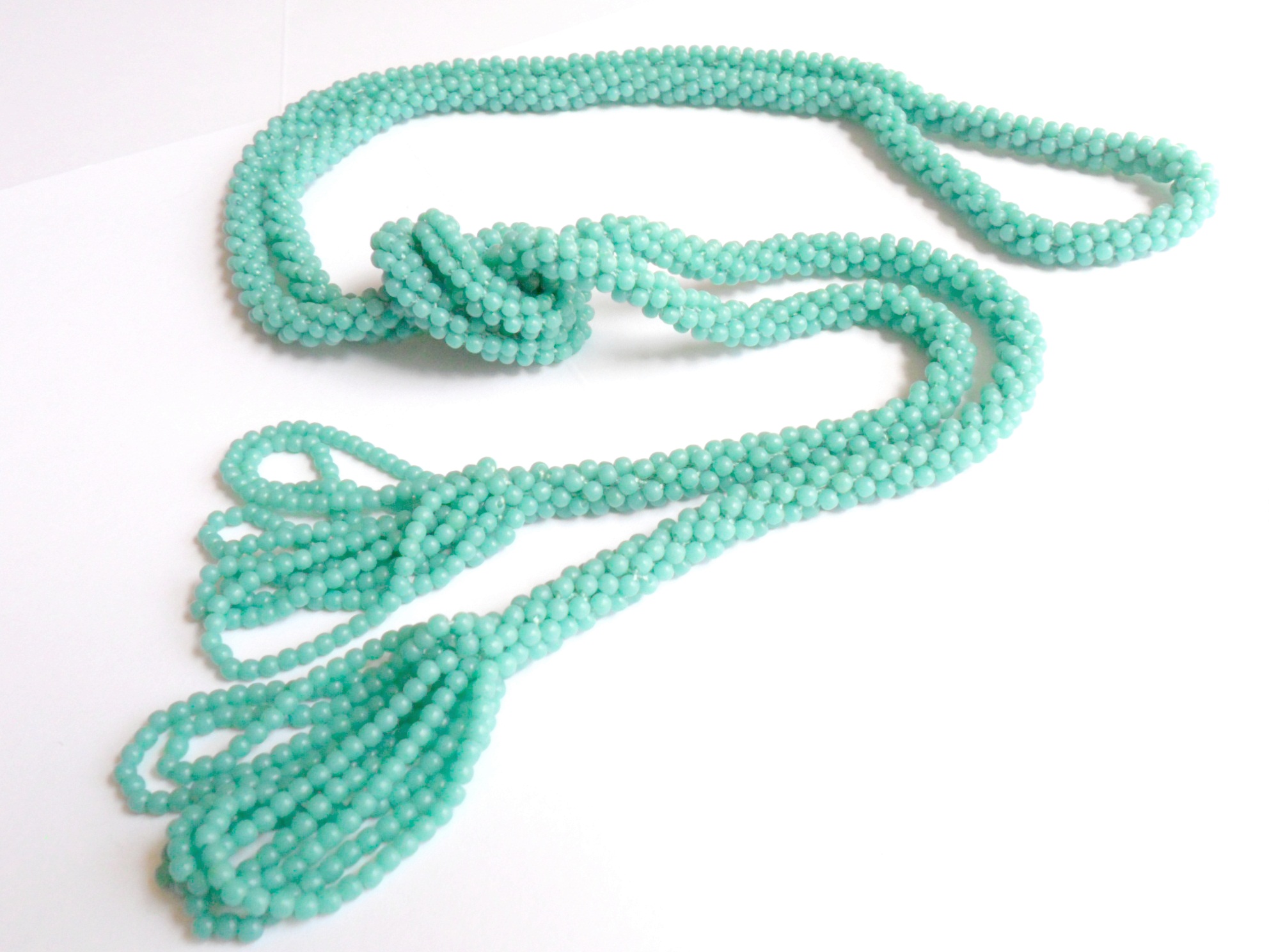 Vintage Rope Beaded Tassel Necklace Teal Blue on Luulla